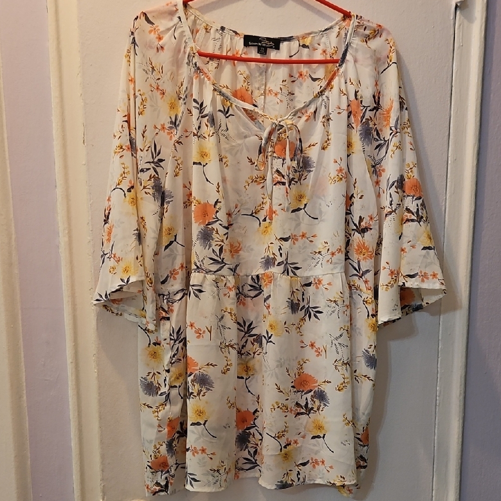 Suzanne Betro Floral Blouse in Orange, Yellow, and Black